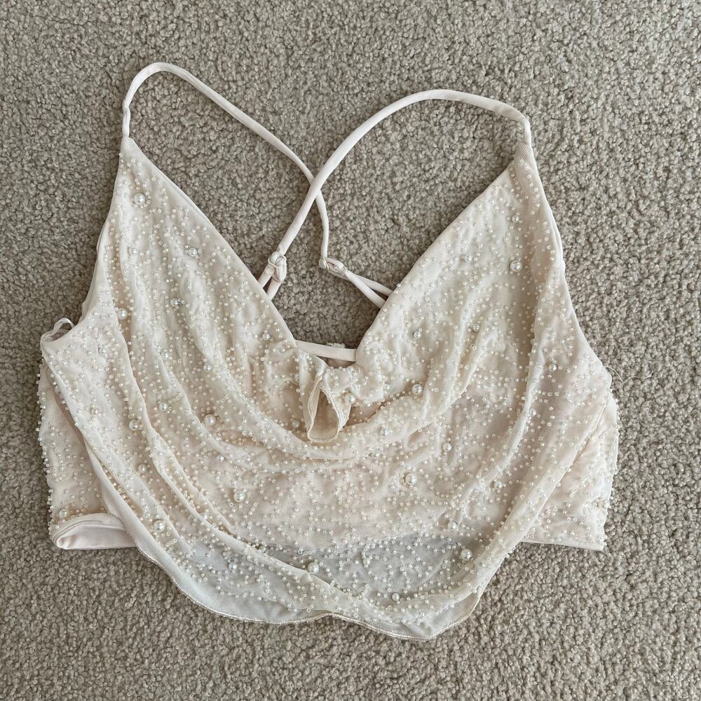 Y2K Fairycore beaded and pearl ivory crop top with adjustable straps - size S